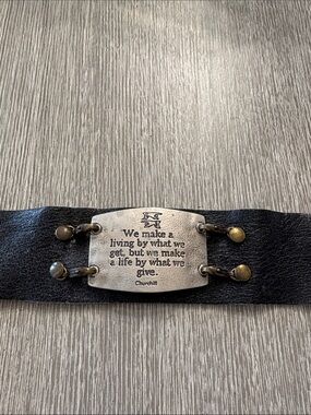 Black Leather Inspirational Quote Bracelet with Silver Plate
